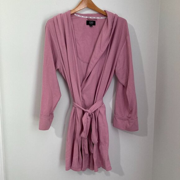 DKNY Women L Pink Cotton Blend Tie Waist Robe Spa Shower Soft Knit - Picture 11 of 11